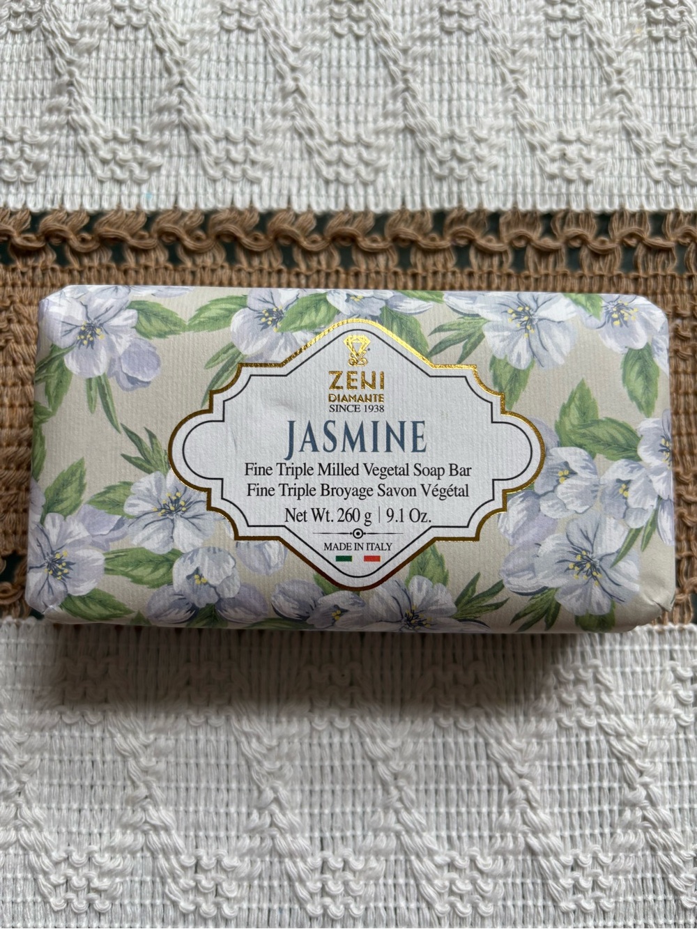 Jasmine Triple Milled Vegetable Soap Bar — White Floral